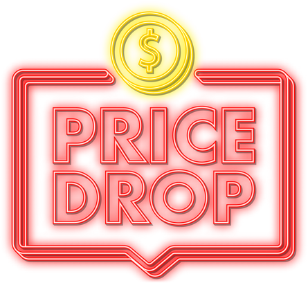 Price drop neon banner template design. Sale special offer.